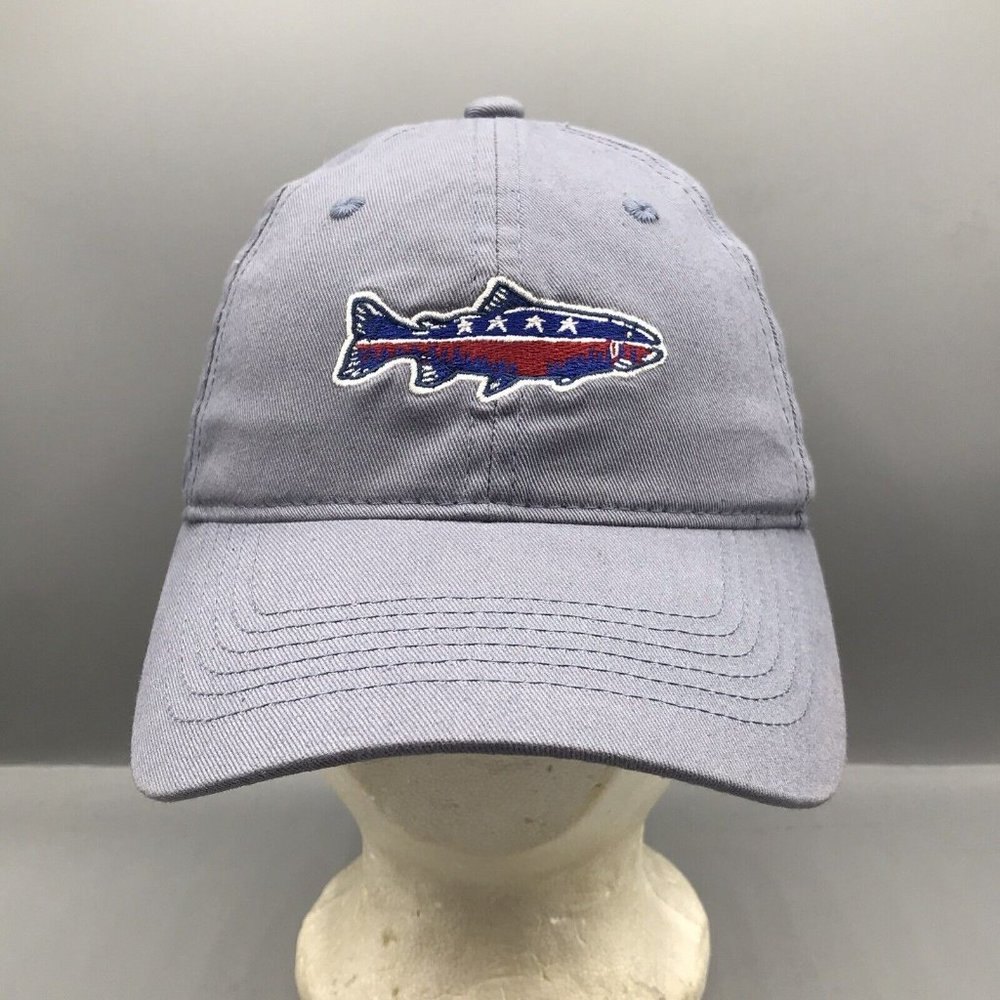 Burlebo Men's Trout Salmon USA Fishing Fully Adjustable Strapback Hat Cap Blue